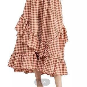 En Saison Gingham Ruffle Midi Skirt
